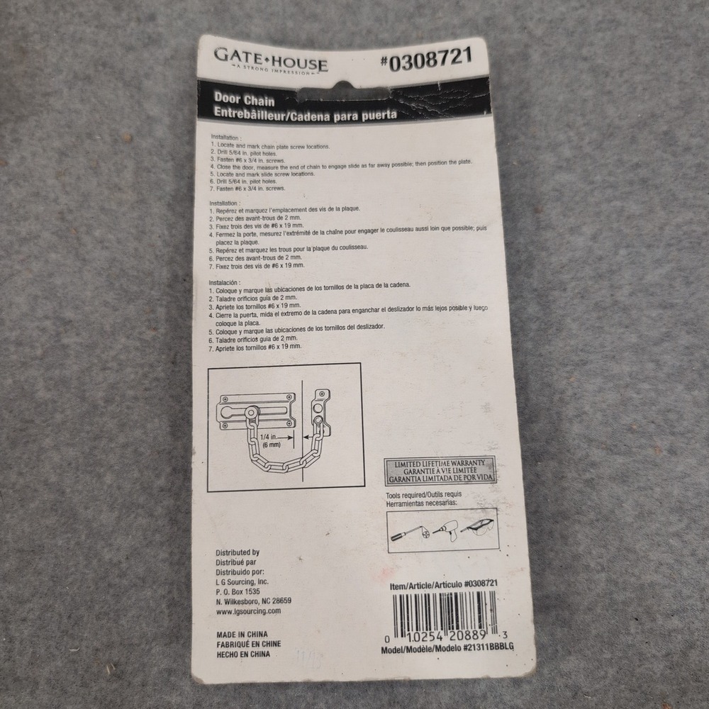 Gatehouse Door Chain Security Latch Brass Finish Model 0308721 New - Picture 2 of 2